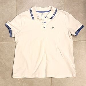 Fabletics Women's ShortSleeved Collar Shirt. XL. White with periwinkle trim.